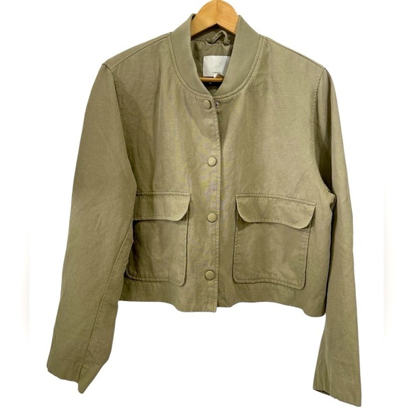 H&M Linen Blend Boxy Fit Snap Front Bomber Jacket in Beige - Small - Picture 1 of 10